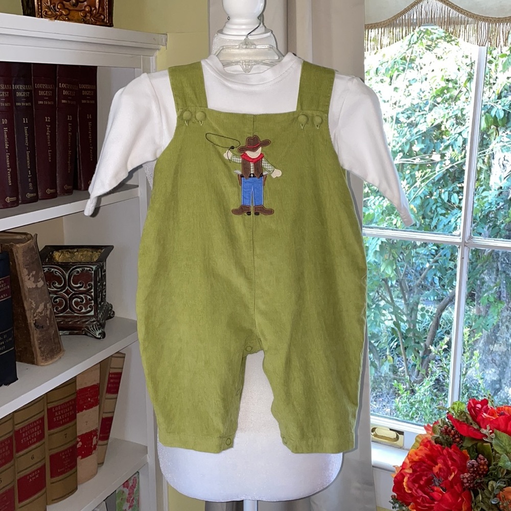 Boys Boutique Green Corduroy Cowboy Appliqué Set Size 6 Months